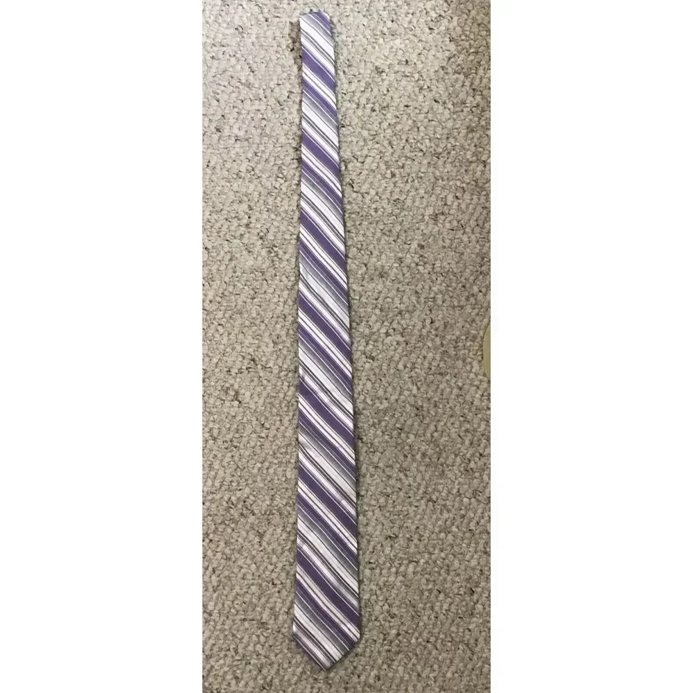 Calvin Klein Mens Silk Striped‎ White Purple Tie Classic Necktie 58x3